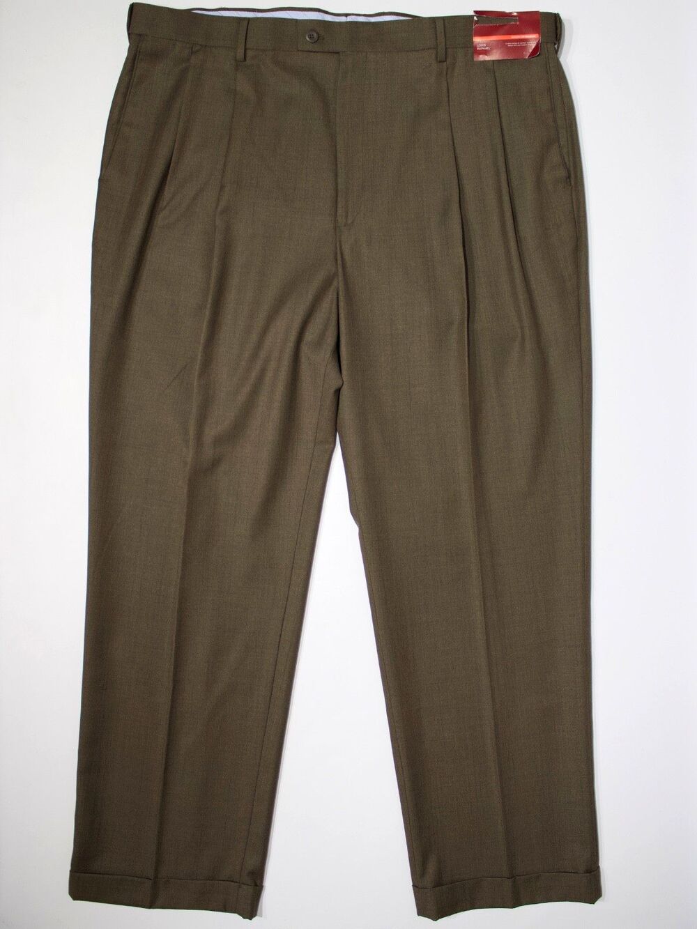 NWT Louis Raphael Rosso Brown Pleated Cuffed Dress Pants Stretch Waist Men 42x32